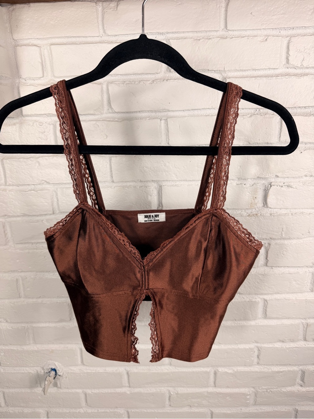 Jolie & Joy Brown Satin Lace Crop Top Medium Y2K Corset Bralette Cami